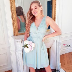 Robe courte décolleté drapé vert d'eau