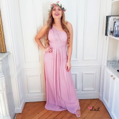Robe longue drapée une bretelle vieux rose