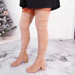 Cuissardes à talons daim beige