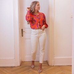 Jeans droit taille haute blanc