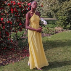 Robe longue décolleté voile croisé jaune