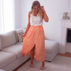 Jupe longue fendue flower orange
