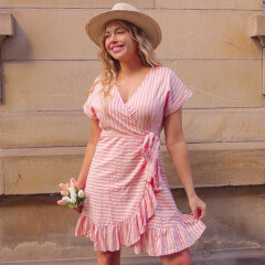 Robe porte-feuille à nouer lin orangée
