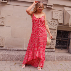 Robe mi-longue petits boutons & liberty rouge