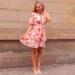 Robe fleurs orangées dos ouvert