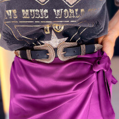 Ceinture noire double boucles dorées