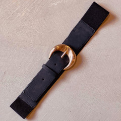Ceinture noire élastique & simili boucle dorée