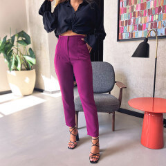 Pantalon taille haute coupe tailleur violine
