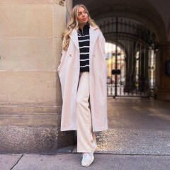 Manteau long col blazer doublé blanc