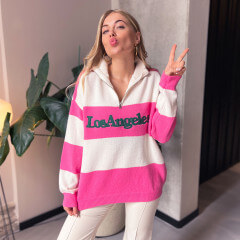 Pull col tirette Los Angeles rose et beige