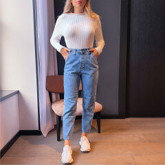 Jeans mom taille haute bleu foncé